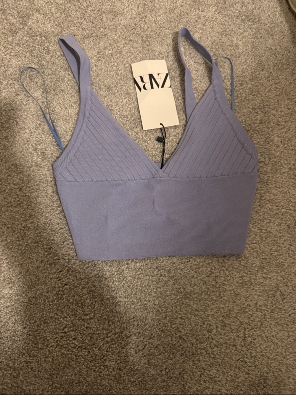 ZARA Lilac Ribbed V-Neck Crop Bralette